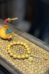 Yellow Clay Zisha Clay Handheld Bead Strand with Jade Lotus Pod Pendant – Honeycomb Beads